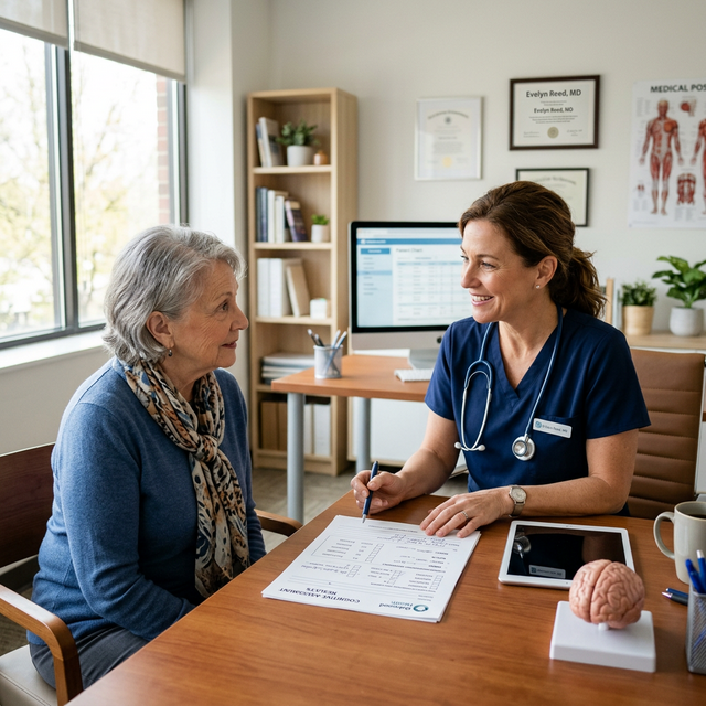 Doctor reviewing cognitive assessment with a patient