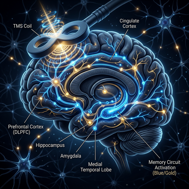 Brain mapping of memory networks targeted by TMS