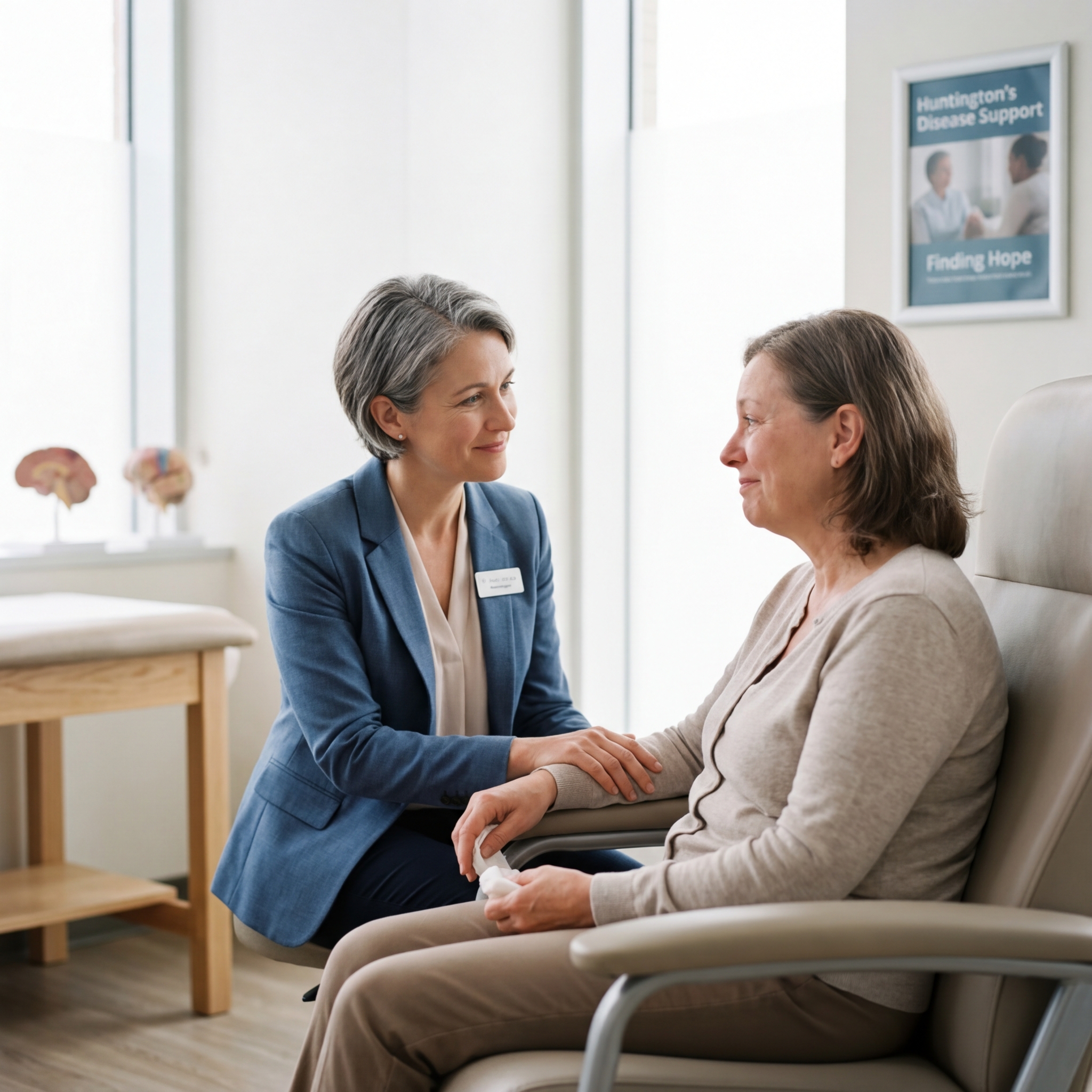 Neurologist providing empathetic support to a Huntington's disease patient