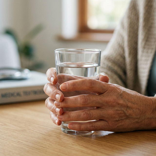 Patient demonstrating Parkinson's tremor with brain wave visualization